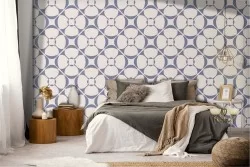 Wallpaper decoration with stylized geometric flowers.