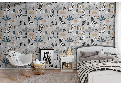 Stylized zebra wallpaper children's decoration.