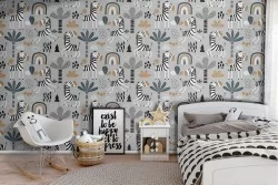 Stylized zebra wallpaper children's decoration.
