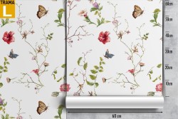 Pink flowers and butterflies nature pattern wallpaper.