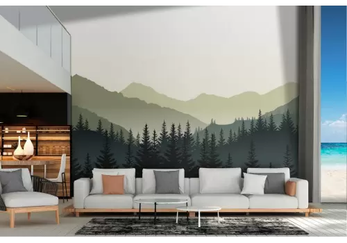 Carta da Parati paesaggio montagna con foresta