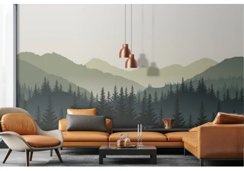 Carta da Parati paesaggio montagna con foresta 2