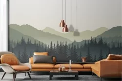 Carta da Parati paesaggio montagna con foresta