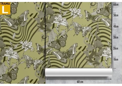 Carta da Parati fiori bianchi e righe natura astratta. 2