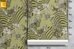 White flowers and abstract nature striped wallpaper.