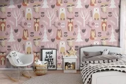 Wallpaper with forest animals nature children.
