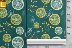 Wallpaper with stylized fruits and leaves modern pattern.