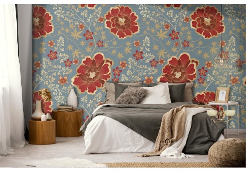 Red flowers vintage stylized nature wallpaper.