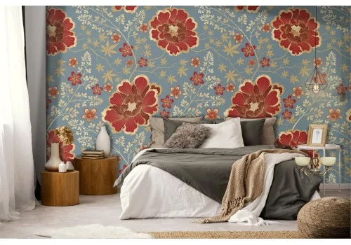 Red flowers vintage stylized nature wallpaper.