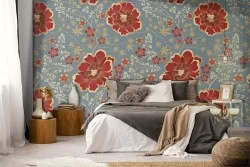 Red flowers vintage stylized nature wallpaper.