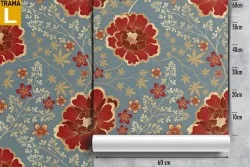 Carta da Parati fiori rossi natura stilizzata vintage.