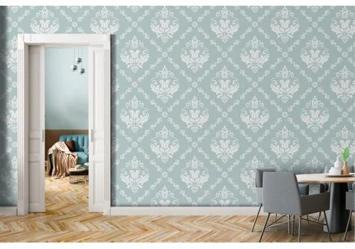 Vintage damask wallpaper pattern in light blue.