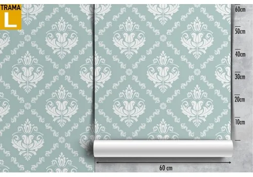 Vintage damask wallpaper pattern in light blue. 2