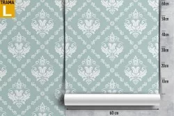 Vintage damask wallpaper pattern in light blue.