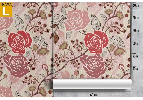 Carta da Parati fiori rose rosse natura vintage. 2