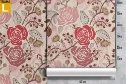 Carta da Parati fiori rose rosse natura vintage.