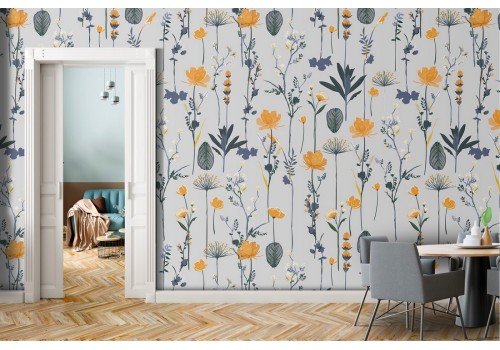 Carta da Parati fiori stilizzati natura design vintage.