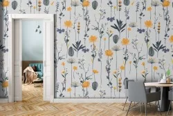 Carta da Parati fiori stilizzati natura design vintage.