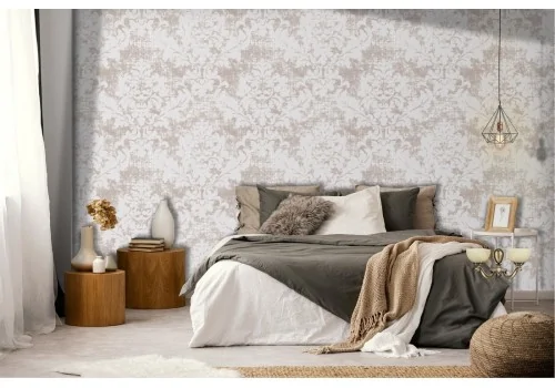 Damask vintage pattern antique white wallpaper.