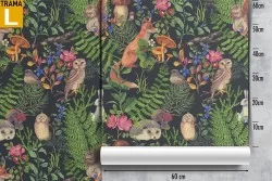 Carta da Parati natura volpi e foglie bosco pattern.