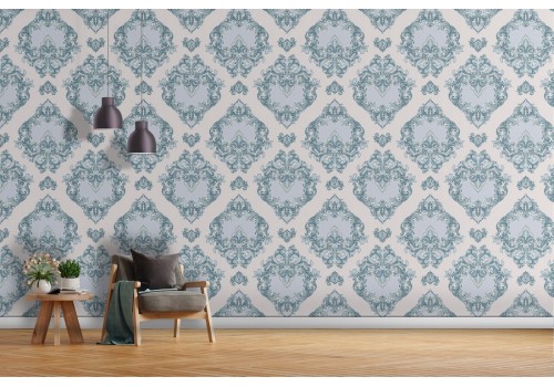 Damask blue wallpaper decoration.