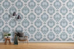 Carta da Parati decorazione damasco azzurro.