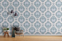 Damask blue wallpaper decoration.