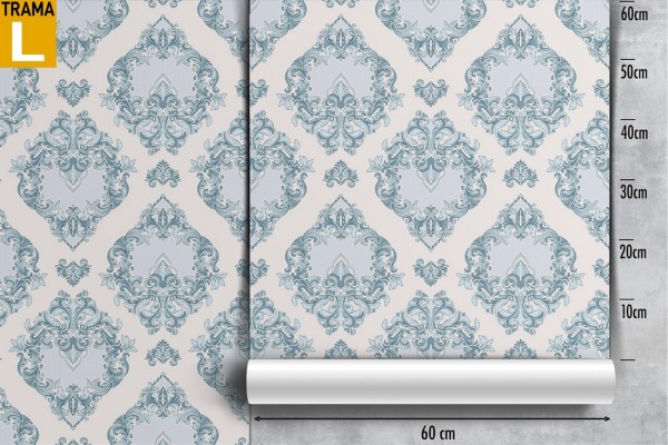 Carta da Parati decorazione damasco azzurro.