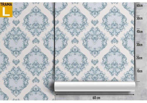 Damask blue wallpaper decoration. 2