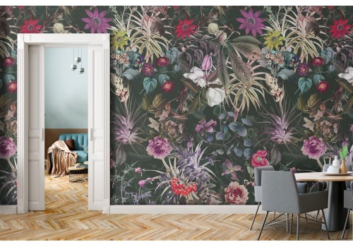 Tropical flowers and leaves wallpaper nature pattern.