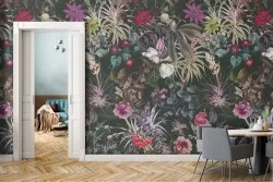 Tropical flowers and leaves wallpaper nature pattern.
