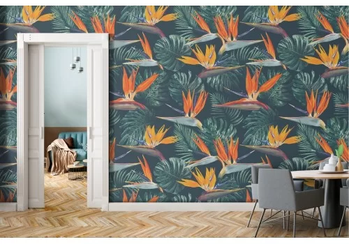 Carta da Parati fiori e foglie tropicali natura.