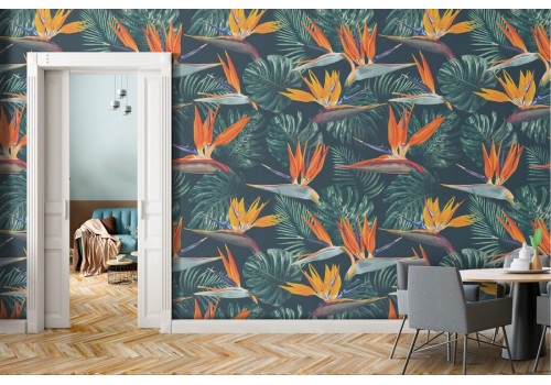 Tropical flowers and leaves nature wallpaper.