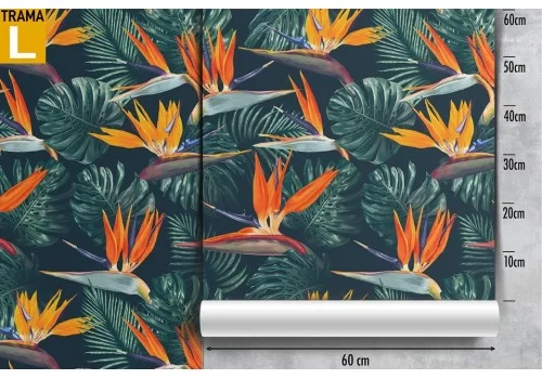 Carta da Parati fiori e foglie tropicali natura. 2