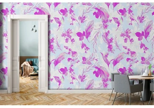 Modern fuchsia stylized leaves wallpaper.