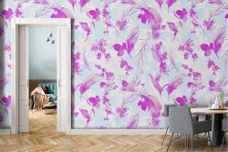 Carta da Parati foglie stilizzate moderne fucsia.