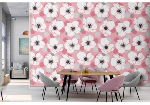 White and pink flowers modern nature wallpaper.