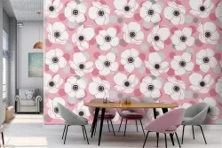 Carta da Parati fiori bianchi e rosa natura moderna.