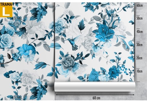 Blue and white modern nature flowers wallpaper. 2