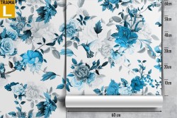 Carta da Parati fiori azzurro e bianco natura moderna.