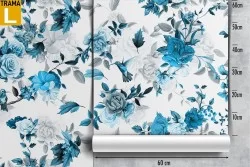 Blue and white modern nature flowers wallpaper.