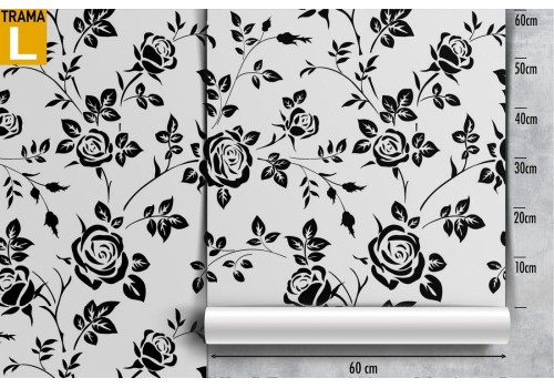 Carta da Parati rose stilizzate nero natura pattern. 2