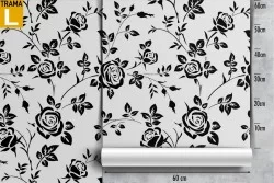 Stylized roses wallpaper black nature pattern.