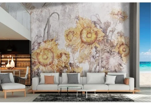 Wallpaper illustration nature vintage sunflowers