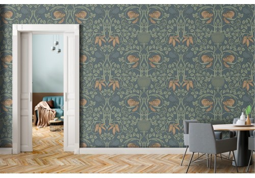 Vintage flowers and damask pattern wallpaper.