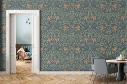 Vintage flowers and damask pattern wallpaper.