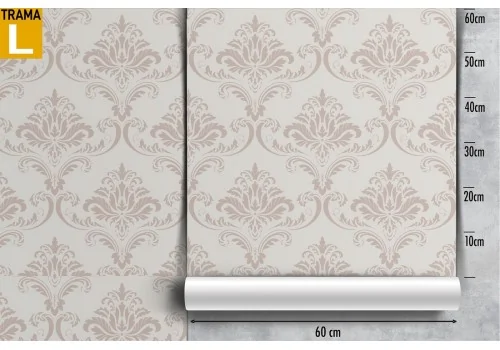 Vintage damask wallpaper in pearl white pattern. 2