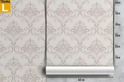 Vintage damask wallpaper in pearl white pattern.