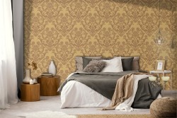 Vintage Damask Wallpaper Brown Pattern.