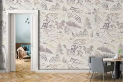 Stylized nature wallpaper with oriental design.
